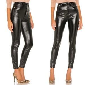 NWT Free People Phoenix Coated Jeans Black Shiny Witchy Goth Boho Size 29